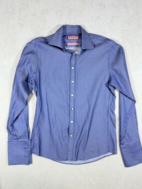 Thomas Pink 15.5 39 Slim Fit Prestige Blue MicroCheck Textured French Cuff Shirt